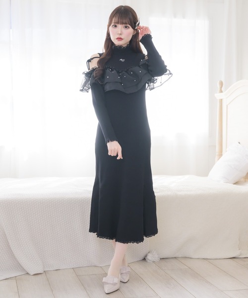 couture BY ROJITA(クチュールバイロジータ)の「シアーフリル肩開きニットワンピース(ワンピース・レディース・ピンク系その他/ブラック/アイボリー・FREE)」の19枚目の写真