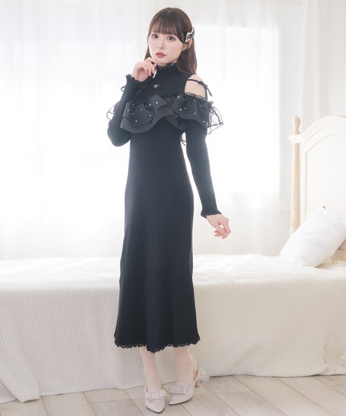 couture BY ROJITA(クチュールバイロジータ)の「シアーフリル肩開きニットワンピース(ワンピース・レディース・ピンク系その他/ブラック/アイボリー・FREE)」の20枚目の写真