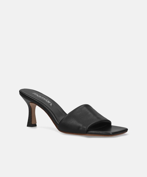 MAMIAN（マミアン）の「ワイドスクエアトゥ パデット ミュールサンダル (7.0cmヒール)（サンダル・レディース・ダークブラウン/ホワイト/ブラック・L/M）」の2枚目の写真