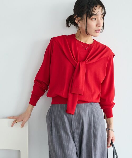 CRAFT STANDARD BOUTIQUE(クラフトスタンダードブティック)の「接触冷感 / ニットストール+プルオーバー(ニット/セーター・レディース・その他7/ライトグリーン/レッド/ライトベージュ・FREE)」の4枚目の写真