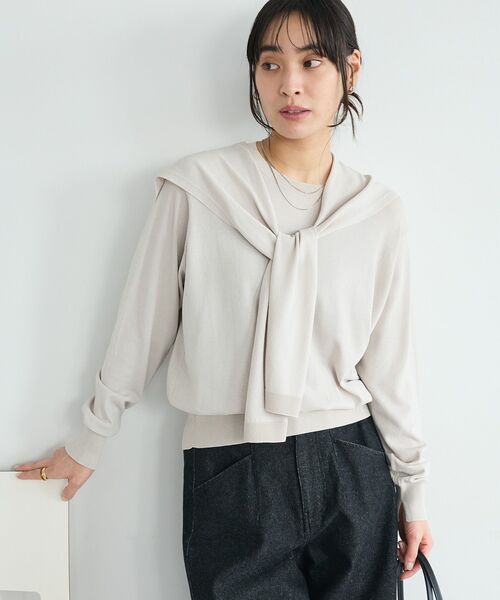CRAFT STANDARD BOUTIQUE(クラフトスタンダードブティック)の「接触冷感 / ニットストール+プルオーバー(ニット/セーター・レディース・その他7/ライトグリーン/レッド/ライトベージュ・FREE)」の2枚目の写真