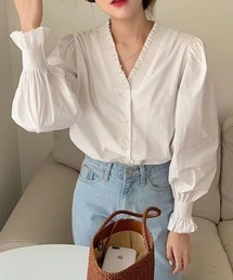 Vネックシングルブレストシャツ