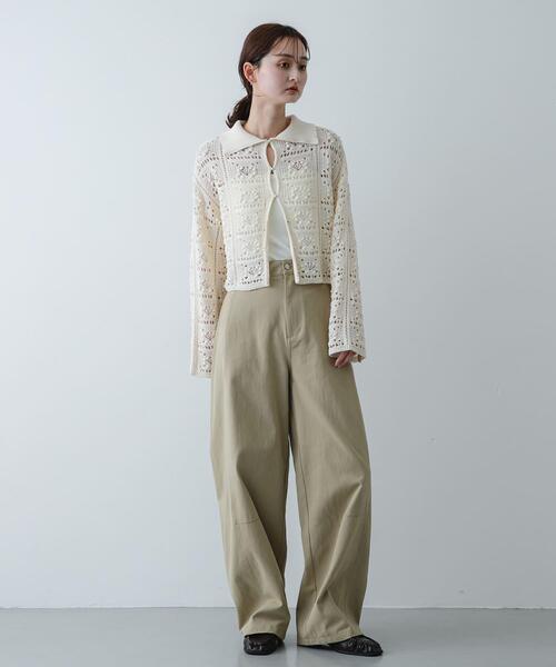 SENSE OF PLACE by URBAN RESEARCH（センスオブプレイスバイアーバンリサーチ）の「『洗濯可』レースアミエリツキニットカーディガン（カーディガン/ボレロ・レディース・カーキ/アイボリー/ブラック・ONE）」の7枚目の写真