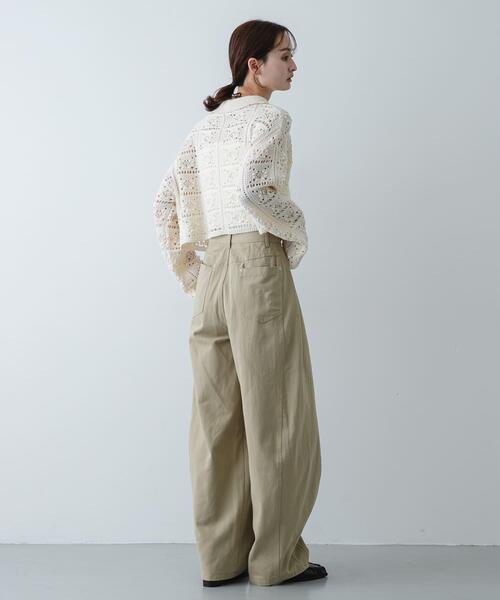 SENSE OF PLACE by URBAN RESEARCH（センスオブプレイスバイアーバンリサーチ）の「『洗濯可』レースアミエリツキニットカーディガン（カーディガン/ボレロ・レディース・カーキ/アイボリー/ブラック・ONE）」の8枚目の写真