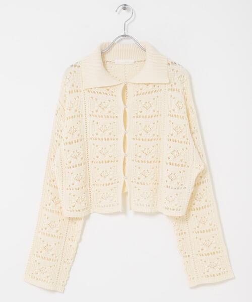 SENSE OF PLACE by URBAN RESEARCH（センスオブプレイスバイアーバンリサーチ）の「『洗濯可』レースアミエリツキニットカーディガン（カーディガン/ボレロ・レディース・カーキ/アイボリー/ブラック・ONE）」の9枚目の写真