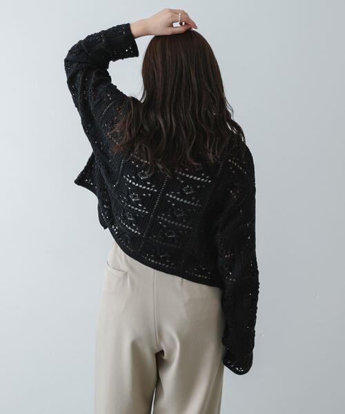 SENSE OF PLACE by URBAN RESEARCH（センスオブプレイスバイアーバンリサーチ）の「『洗濯可』レースアミエリツキニットカーディガン（カーディガン/ボレロ・レディース・カーキ/アイボリー/ブラック・ONE）」の13枚目の写真