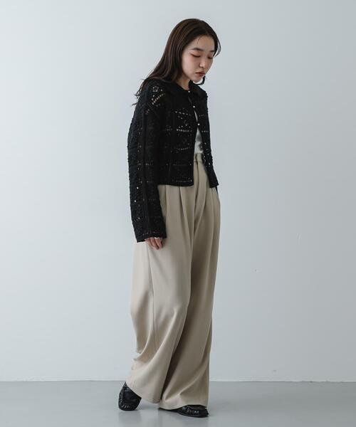 SENSE OF PLACE by URBAN RESEARCH（センスオブプレイスバイアーバンリサーチ）の「『洗濯可』レースアミエリツキニットカーディガン（カーディガン/ボレロ・レディース・カーキ/アイボリー/ブラック・ONE）」の15枚目の写真