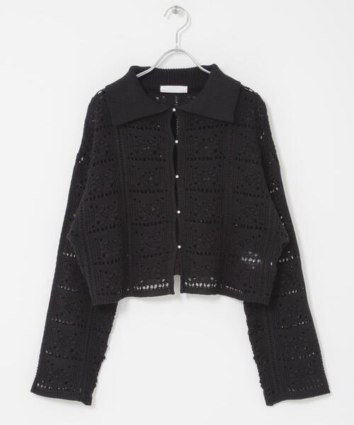 SENSE OF PLACE by URBAN RESEARCH（センスオブプレイスバイアーバンリサーチ）の「『洗濯可』レースアミエリツキニットカーディガン（カーディガン/ボレロ・レディース・カーキ/アイボリー/ブラック・ONE）」の16枚目の写真