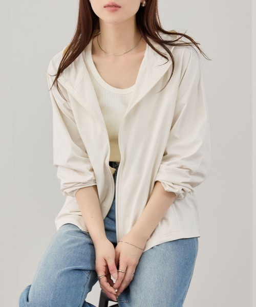 NAVY(ネイビー)の「【SARARI /サラリ】 天竺 UVカット ジップアップパーカー UVカット 吸水速乾(パーカー・レディース・グレー/ブラック/ブルーグリーン/ホワイト/ピンク・M/L/XL)」の2枚目の写真