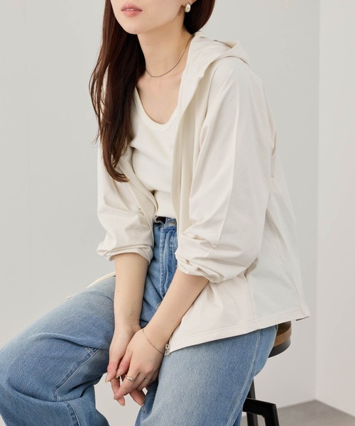 NAVY(ネイビー)の「【SARARI /サラリ】 天竺 UVカット ジップアップパーカー UVカット 吸水速乾(パーカー・レディース・グレー/ブラック/ブルーグリーン/ホワイト/ピンク・M/L/XL)」の7枚目の写真