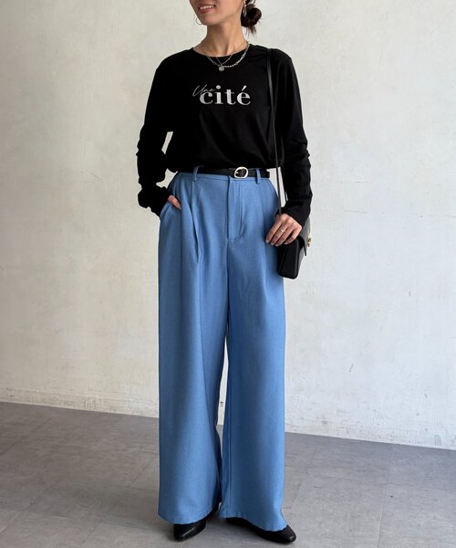 Chez toi(シェトワ)の「トリケアロゴロンT(Tシャツ/カットソー・レディース・オフホワイト/ブラック/グレイッシュベージュ・FREE)」の16枚目の写真