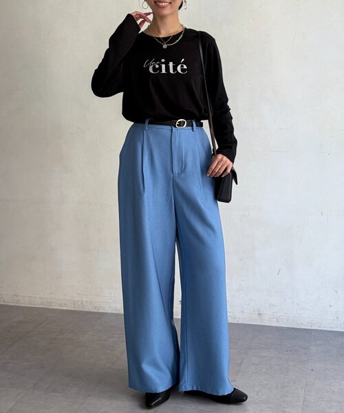 Chez toi(シェトワ)の「トリケアロゴロンT(Tシャツ/カットソー・レディース・オフホワイト/ブラック/グレイッシュベージュ・FREE)」の17枚目の写真