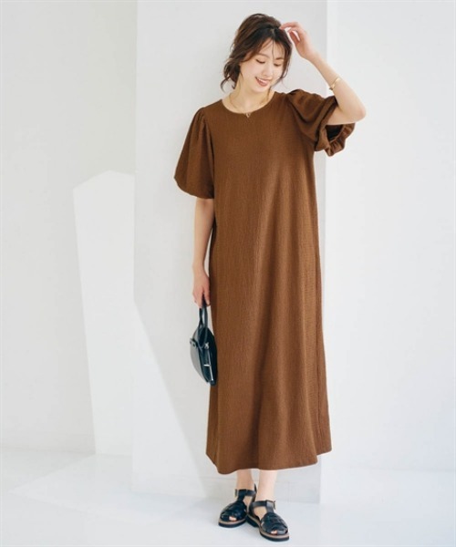 nissen（ニッセン）の「バルーンスリーブジャガードカットソーロングワンピース（ワンピース・レディース・ブラック/ブラウン/ブルー・LL/L/M/S）」の2枚目の写真