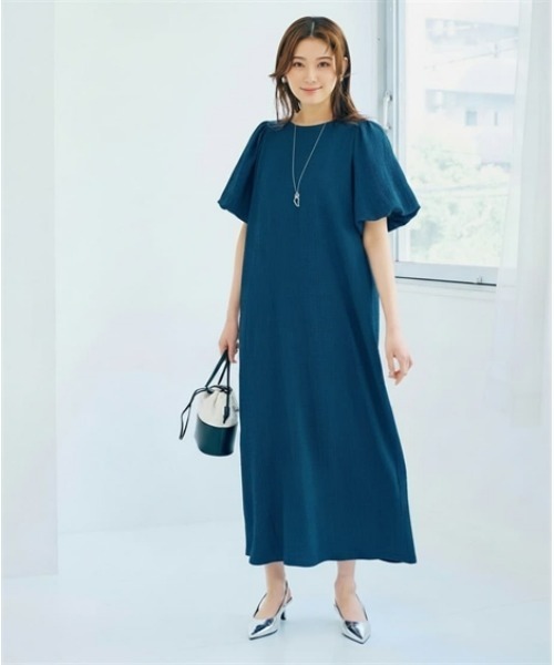 nissen（ニッセン）の「バルーンスリーブジャガードカットソーロングワンピース（ワンピース・レディース・ブラック/ブラウン/ブルー・LL/L/M/S）」の3枚目の写真