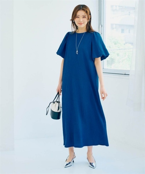 nissen（ニッセン）の「バルーンスリーブジャガードカットソーロングワンピース（ワンピース・レディース・ブラック/ブラウン/ブルー・LL/L/M/S）」の4枚目の写真