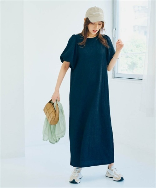 nissen（ニッセン）の「バルーンスリーブジャガードカットソーロングワンピース（ワンピース・レディース・ブラック/ブラウン/ブルー・LL/L/M/S）」の6枚目の写真