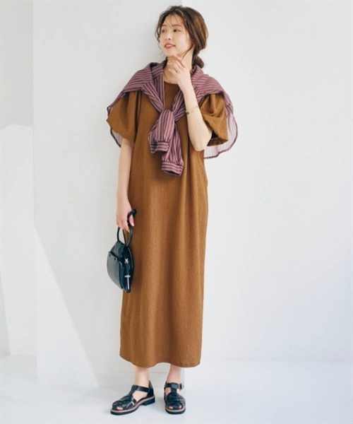 nissen（ニッセン）の「バルーンスリーブジャガードカットソーロングワンピース（ワンピース・レディース・ブラック/ブラウン/ブルー・LL/L/M/S）」の7枚目の写真