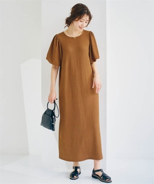 nissen（ニッセン）の「バルーンスリーブジャガードカットソーロングワンピース（ワンピース・レディース・ブラック/ブラウン/ブルー・LL/L/M/S）」の8枚目の写真