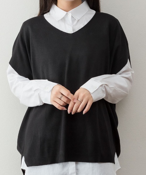 aity(アイティ)の「M-5L バルーンVネックベスト(ベスト・レディース・杢グレー/ブラック・4L~5L/LL~3L/M~L)」の2枚目の写真
