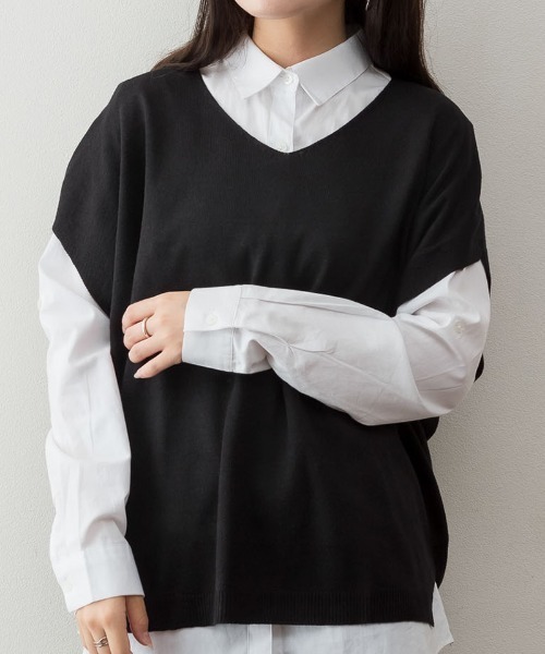 aity(アイティ)の「M-5L バルーンVネックベスト(ベスト・レディース・杢グレー/ブラック・4L~5L/LL~3L/M~L)」の3枚目の写真