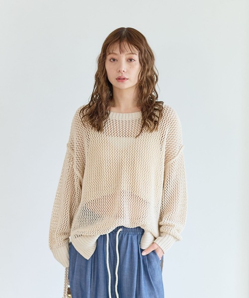 BAYFLOW（ベイフロー）の「[春まで活躍する]メッシュニットプルオーバー（ニット/セーター・レディース・ライトブルー/ライトベージュ・SMALL/MEDIUM）」の5枚目の写真