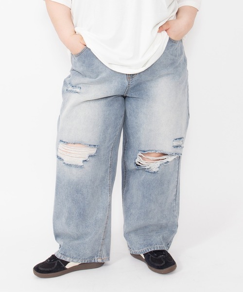 PUNYUS(プニュズ)の「ダメージレギュラーデニムパンツ(デニムパンツ・レディース・ブルー系その他/ブラック・5/4/3/2/1)」の5枚目の写真