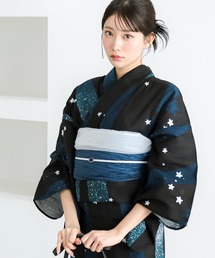 浴衣3点セット 綿麻 紺色の麻の葉と鞠（浴衣）｜utatane（ウタタネ）の