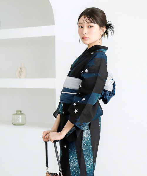kimonomachi（キモノマチ）の「レディース 浴衣 2点セット（綿浴衣＋しわ兵児帯）　レディース浴衣2点セット　S/F/TL/LLサイズ　貝殻　金魚　星柄　花柄　フラワー【KIMONOMACHI オリジナル】 低身長浴衣（浴衣・レディース・ライトグリーン/ダークネイビー/カリビアンブルー/ラベンダー/ブラック×レッド/ブルーグレー/スカイブルー/ブルーグリーン・FREE/S/LL/TL）」の16枚目の写真