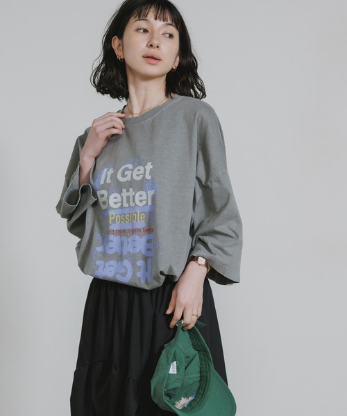 Chick(チック)の「Printed Crew-Neck Oversized T-Shirt / プリントデザイン クルーネックビッグTシャツ 2026年 夏 夏服(Tシャツ/カットソー・レディース・ベージュ/グレー・FREE)」の10枚目の写真