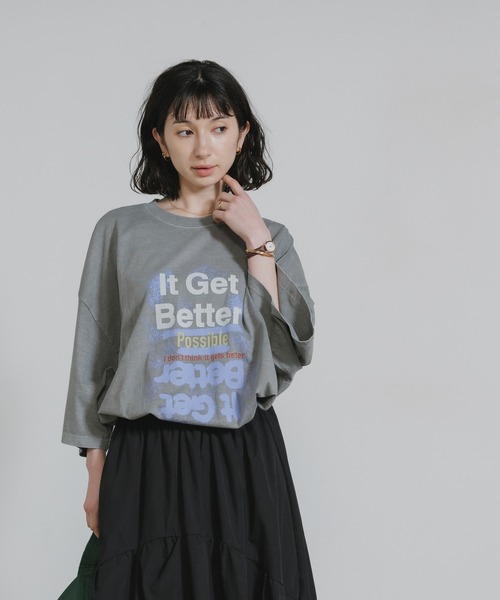 Chick(チック)の「Printed Crew-Neck Oversized T-Shirt / プリントデザイン クルーネックビッグTシャツ 2026年 夏 夏服(Tシャツ/カットソー・レディース・ベージュ/グレー・FREE)」の15枚目の写真