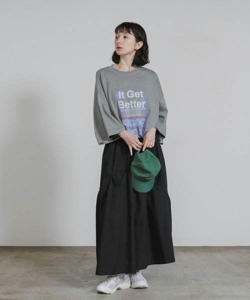 Chick(チック)の「Printed Crew-Neck Oversized T-Shirt / プリントデザイン クルーネックビッグTシャツ 2026年 夏 夏服(Tシャツ/カットソー・レディース・ベージュ/グレー・FREE)」の16枚目の写真