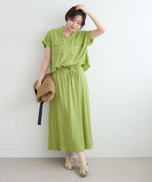 le.coeur blanc(ルクールブラン)の「リネンライクフロントポケットワンピース(ワンピース・レディース・アイボリー/ライトグリーン/チャコールグレー/モカ・38)」の10枚目の写真