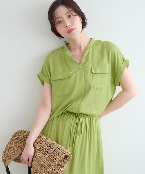 le.coeur blanc(ルクールブラン)の「リネンライクフロントポケットワンピース(ワンピース・レディース・アイボリー/ライトグリーン/チャコールグレー/モカ・38)」の11枚目の写真