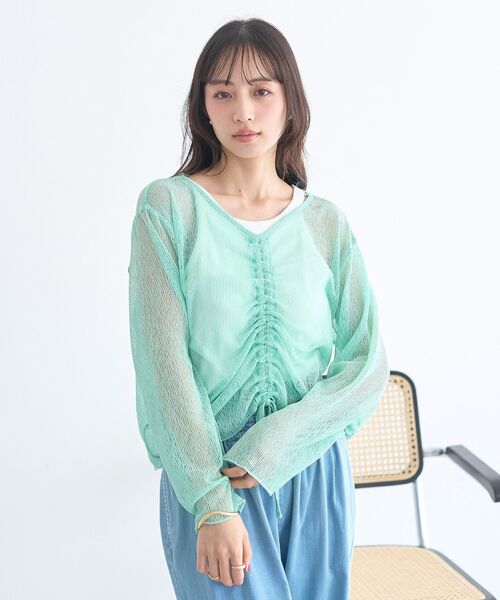 earth music&ecology(アースミュージックアンドエコロジー)の「フロントドロストシアープルオーバー(Tシャツ/カットソー・レディース・ピンク/オフホワイト/ブラウン/ライトグリーン・FREE)」の8枚目の写真