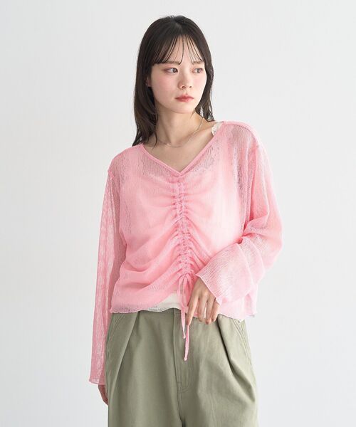 earth music&ecology(アースミュージックアンドエコロジー)の「フロントドロストシアープルオーバー(Tシャツ/カットソー・レディース・ピンク/オフホワイト/ブラウン/ライトグリーン・FREE)」の12枚目の写真