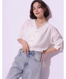 うさたん アプワイザーリッシェ 裾刺繍レースブラウス ホワイト Sawa a la mode（サワアラモード） ブラウス レディース トップス