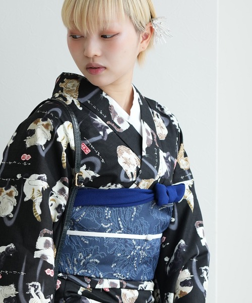 utatane(ウタタネ)の「着物 単衣 ニコアンティーク ネコのことわざ クロ(着物・レディース・ブラック・FREE)」の6枚目の写真