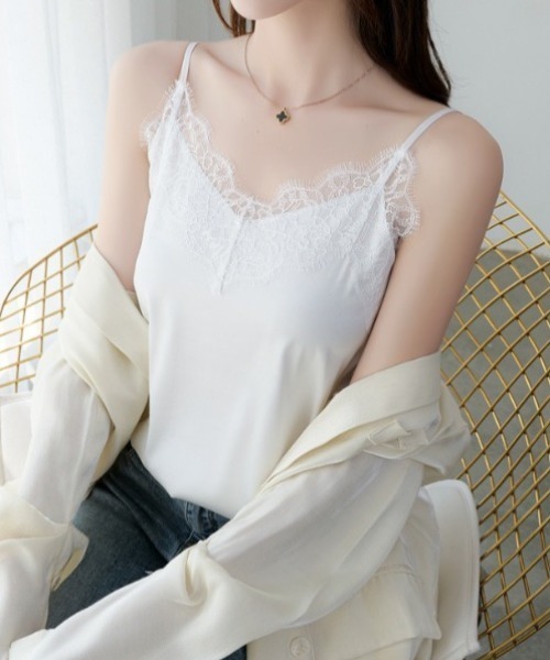 yuue' ( wear )（ユーイ）の「レース付きサテンキャミソール（キャミソール・レディース・アイボリー/ブラック/ホワイト・L/M）」の10枚目の写真