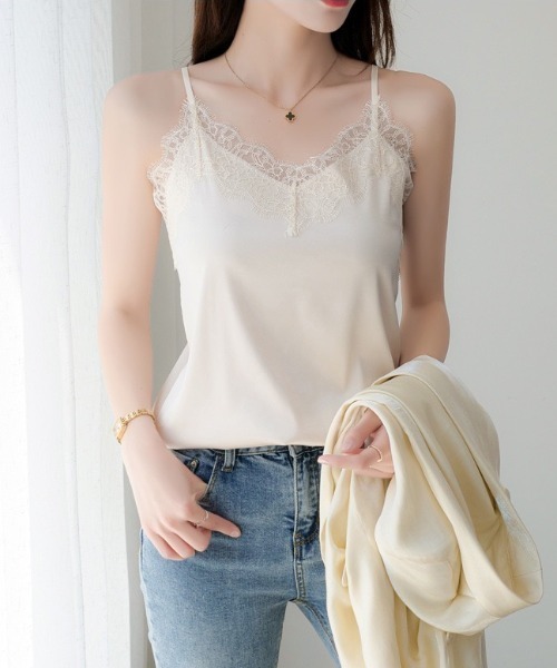 yuue' ( wear )（ユーイ）の「レース付きサテンキャミソール（キャミソール・レディース・アイボリー/ブラック/ホワイト・L/M）」の13枚目の写真