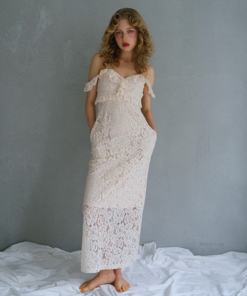 HONEY MI HONEY(ハニーミーハニー)の「lace off shoulder camisole one-piece(ワンピース・レディース・ブラック/コーラルピンク/ホワイト・FREE)」の5枚目の写真