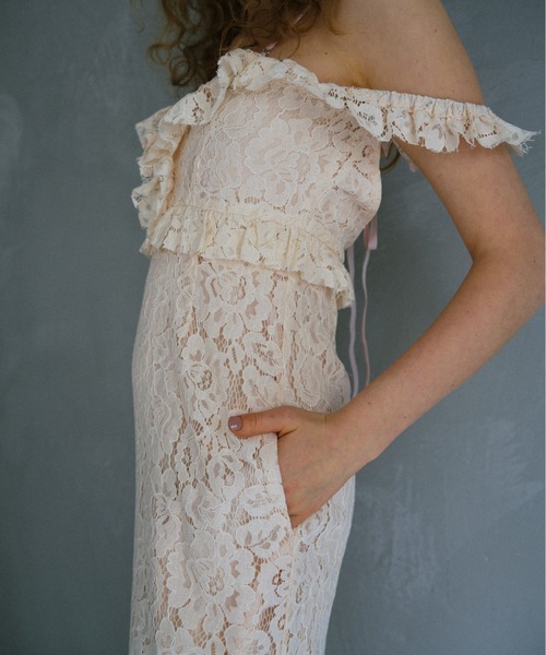 HONEY MI HONEY(ハニーミーハニー)の「lace off shoulder camisole one-piece(ワンピース・レディース・ブラック/コーラルピンク/ホワイト・FREE)」の6枚目の写真