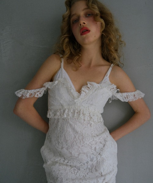 HONEY MI HONEY(ハニーミーハニー)の「lace off shoulder camisole one-piece(ワンピース・レディース・ブラック/コーラルピンク/ホワイト・FREE)」の12枚目の写真