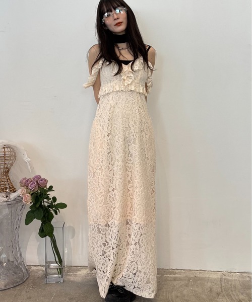 HONEY MI HONEY(ハニーミーハニー)の「lace off shoulder camisole one-piece(ワンピース・レディース・ブラック/コーラルピンク/ホワイト・FREE)」の18枚目の写真