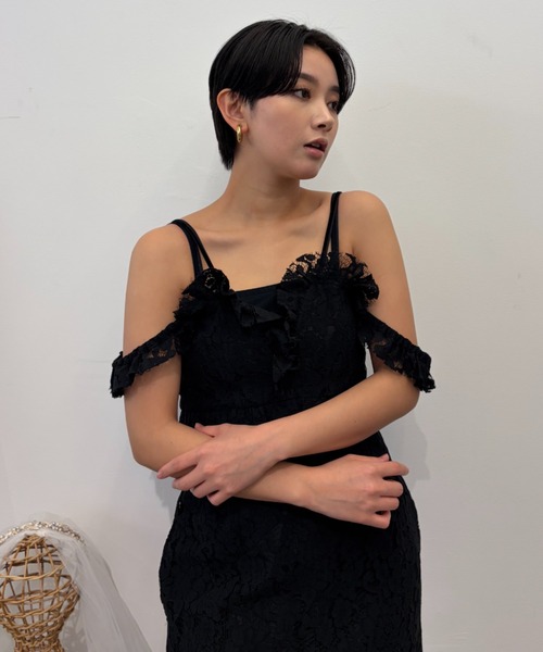 HONEY MI HONEY(ハニーミーハニー)の「lace off shoulder camisole one-piece(ワンピース・レディース・ブラック/コーラルピンク/ホワイト・FREE)」の16枚目の写真