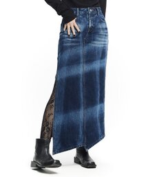 (W) SPOTLIGHT SIDE SLIT DENIM SKIRT BLUE