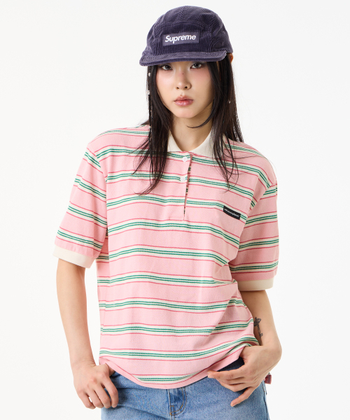 UNKNOWN PLANET(アンノウンプラネット)の「レトロマルチストライプカラーTシャツピンク(ポロシャツ・レディース・その他・FREE)」の2枚目の写真