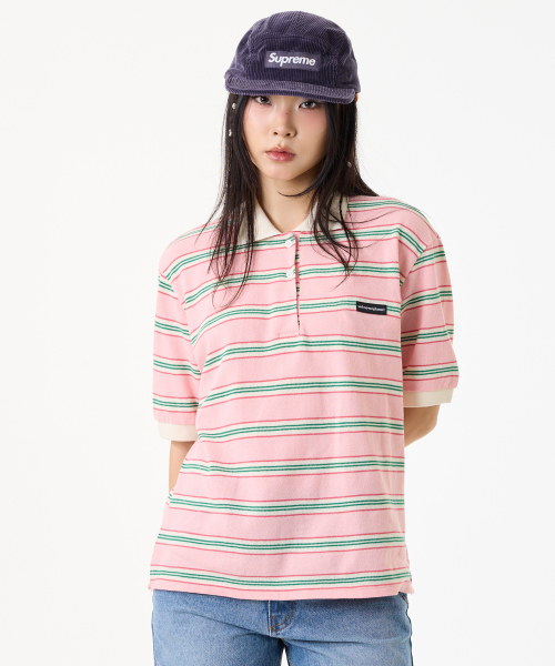 UNKNOWN PLANET(アンノウンプラネット)の「レトロマルチストライプカラーTシャツピンク(ポロシャツ・レディース・その他・FREE)」の5枚目の写真