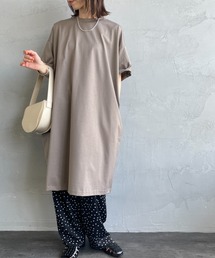 [mizuiro ind/ミズイロインド] ロールスリーブ ワイドシルエットワンピース