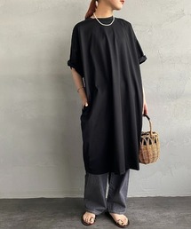 [mizuiro ind/ミズイロインド] ロールスリーブ ワイドシルエットワンピース