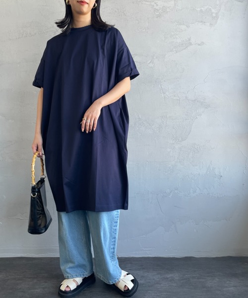 mizuiroind（ミズイロインド）の「[mizuiro ind/ミズイロインド] ロールスリーブ ワイドシルエットワンピース（ワンピース・レディース・グレイッシュベージュ/ネイビー/オフホワイト/ブラック・F）」の14枚目の写真